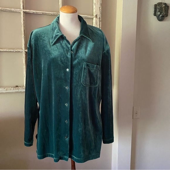 Vintage Jackets & Blazers - 🦚Vintage green velour shacket